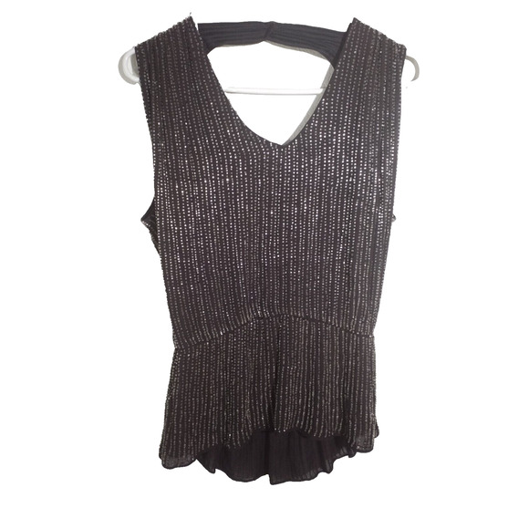 Parker Silk Beaded Sleeveless V Neck Faux Wrap Top Medium Black Boho - Picture 3 of 6